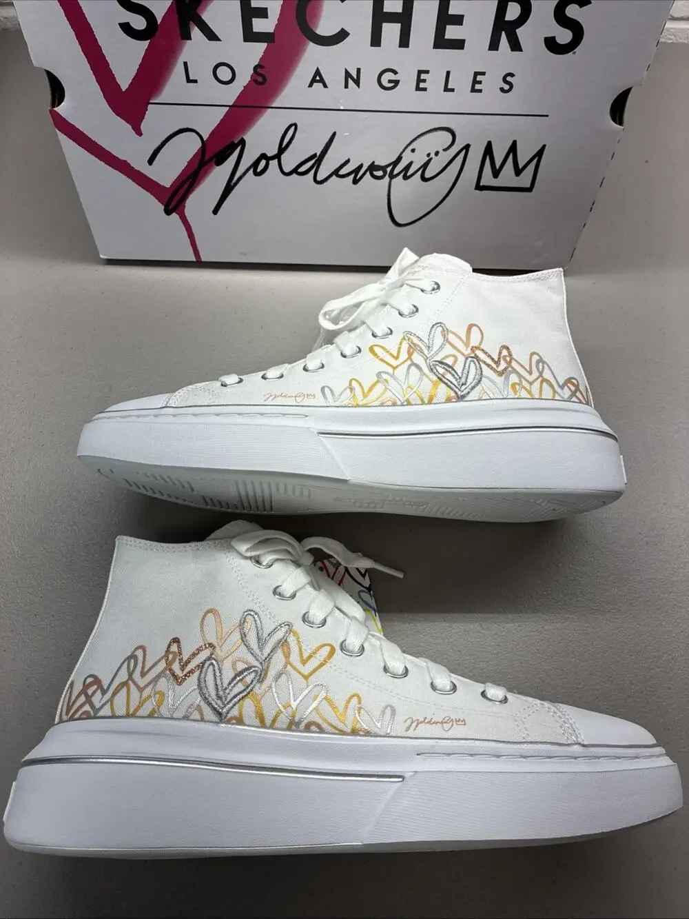Skechers x James Goldcrown Women's 9.5 Cordova Classic Chic Love White Sneakers